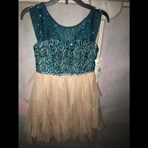 Rare Editions girls sz 8 dress. Gold & Teal